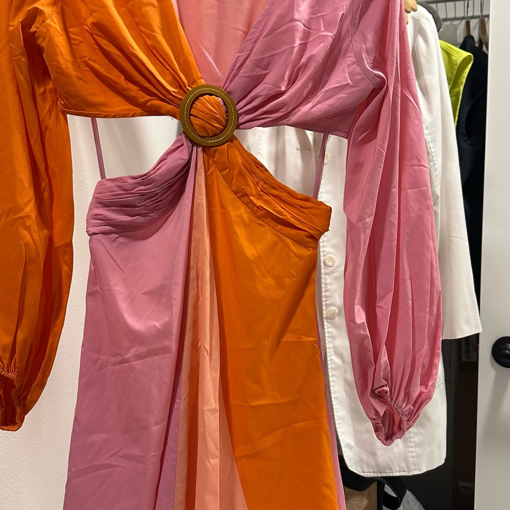 STAUD Pink and orange dress with side cuts. Super comfortable flattering.